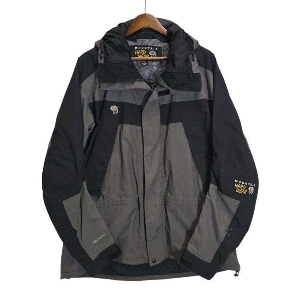 Mountain Hardwear Conduit Ski Jacket Mens L Gray Black Hooded Gorpcore Vtg Y2K